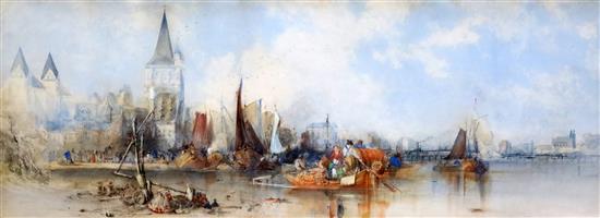 George Howse (1800-1860), watercolour, View of Cologne, signed, 24 x 66cm